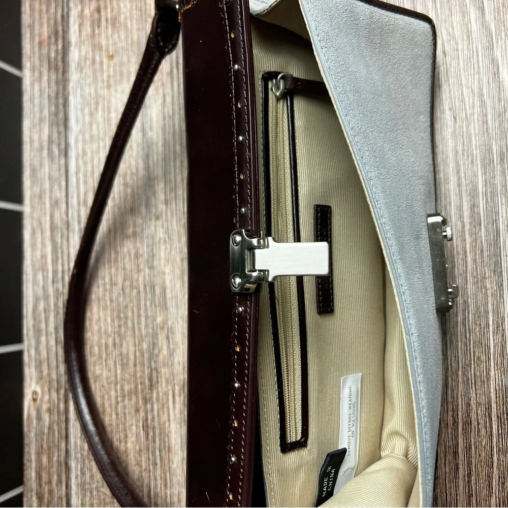 Anne Taylor Y2K Mini Baguette Bag Gray and Brown Suede and Leather - Picture 4 of 16